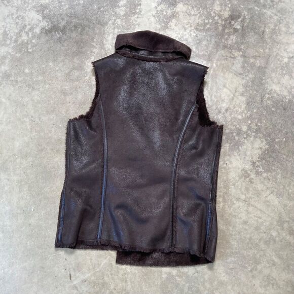 LOGO Lori Goldstein Instant Chic Vest Womens‎ XS Brown Faux Suede Shearling - Picture 4 of 7